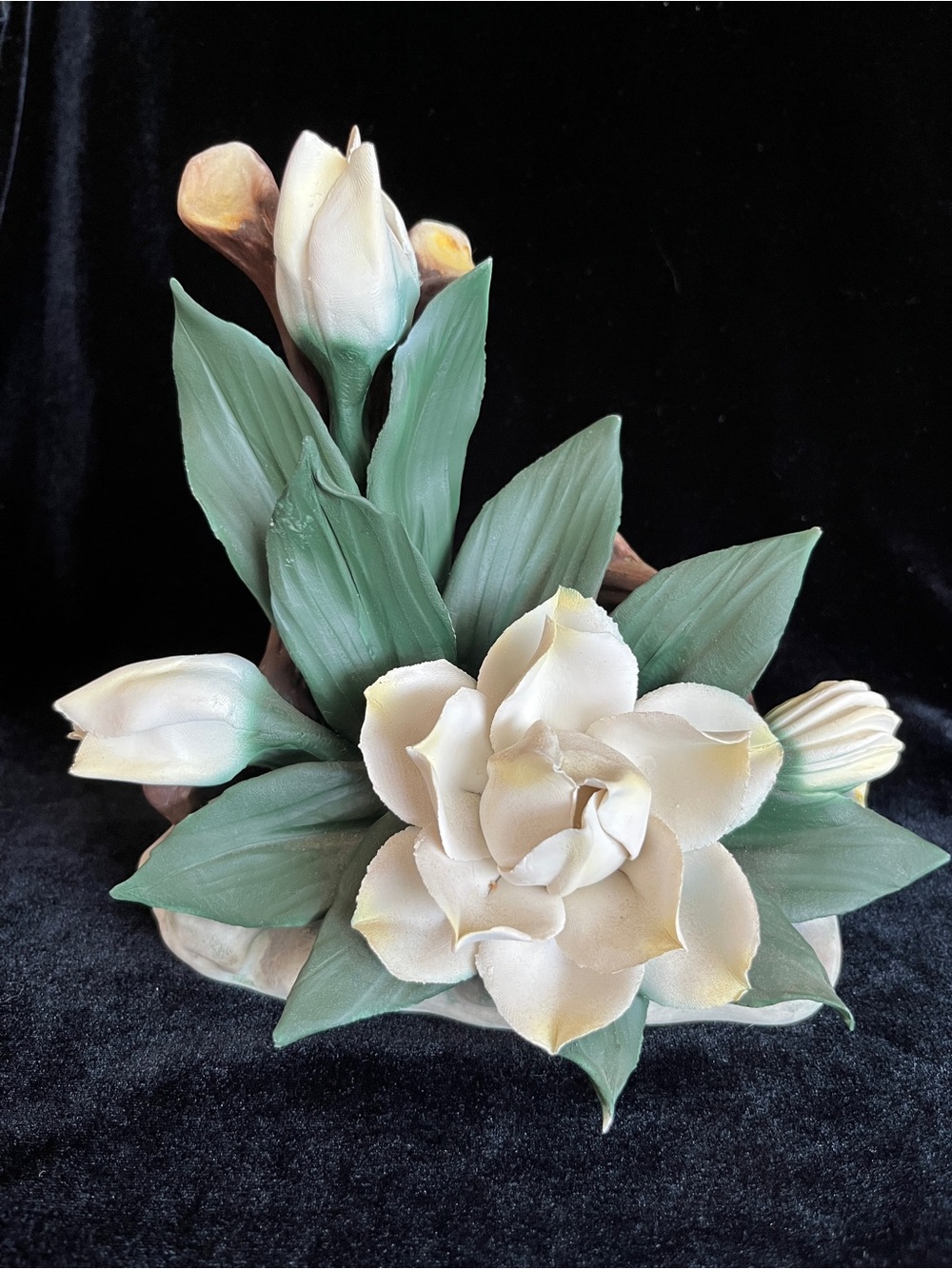 Capodimonte Porcelain White Gardenia Floral Figurine Made In Italy